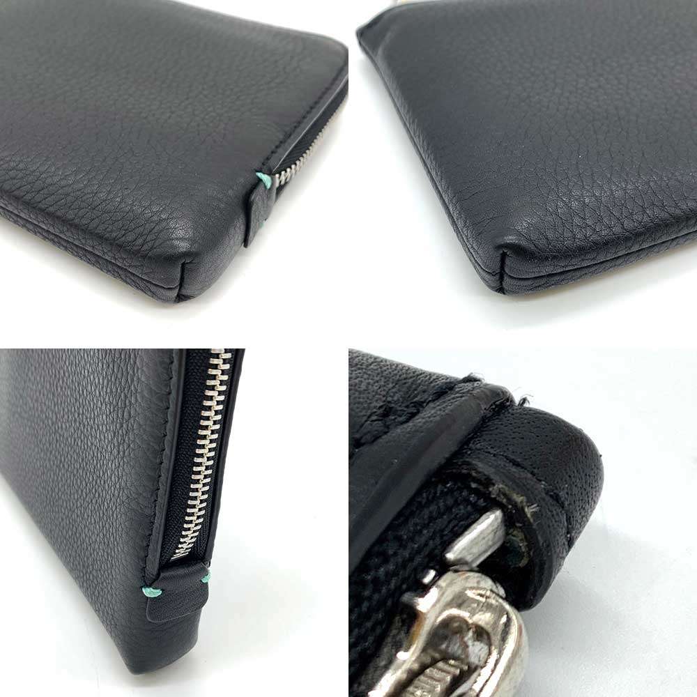 Tiffany & Co Leather Zip Long Wallet Black