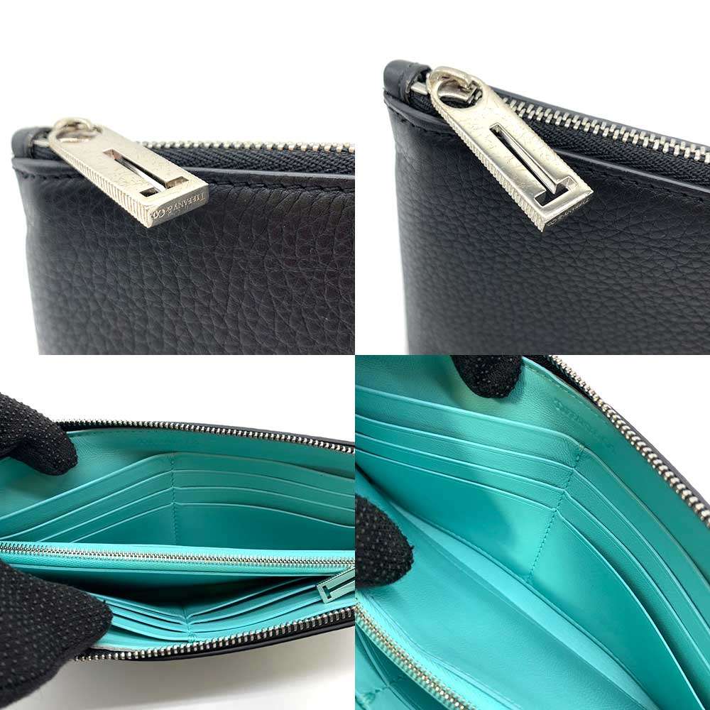 Tiffany & Co Leather Zip Long Wallet Black