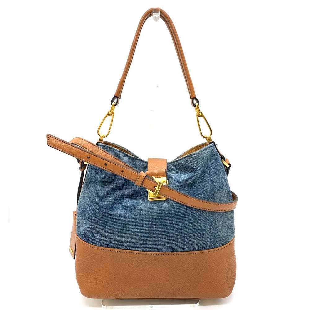 Miu Miu Denim Canvas Leather 2way Shoulder Bag 5BE951