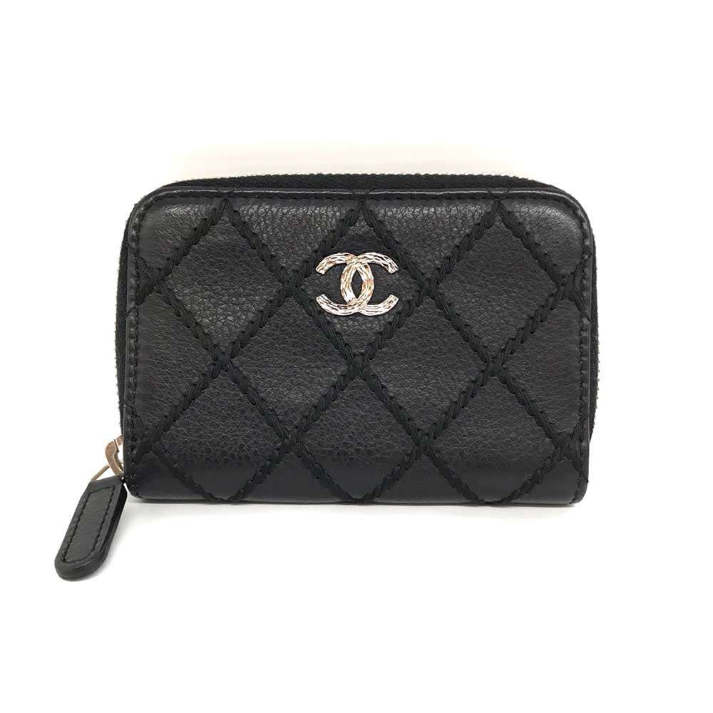 Chanel Leather Coin Purse Wild Stitch Black in Great Condition