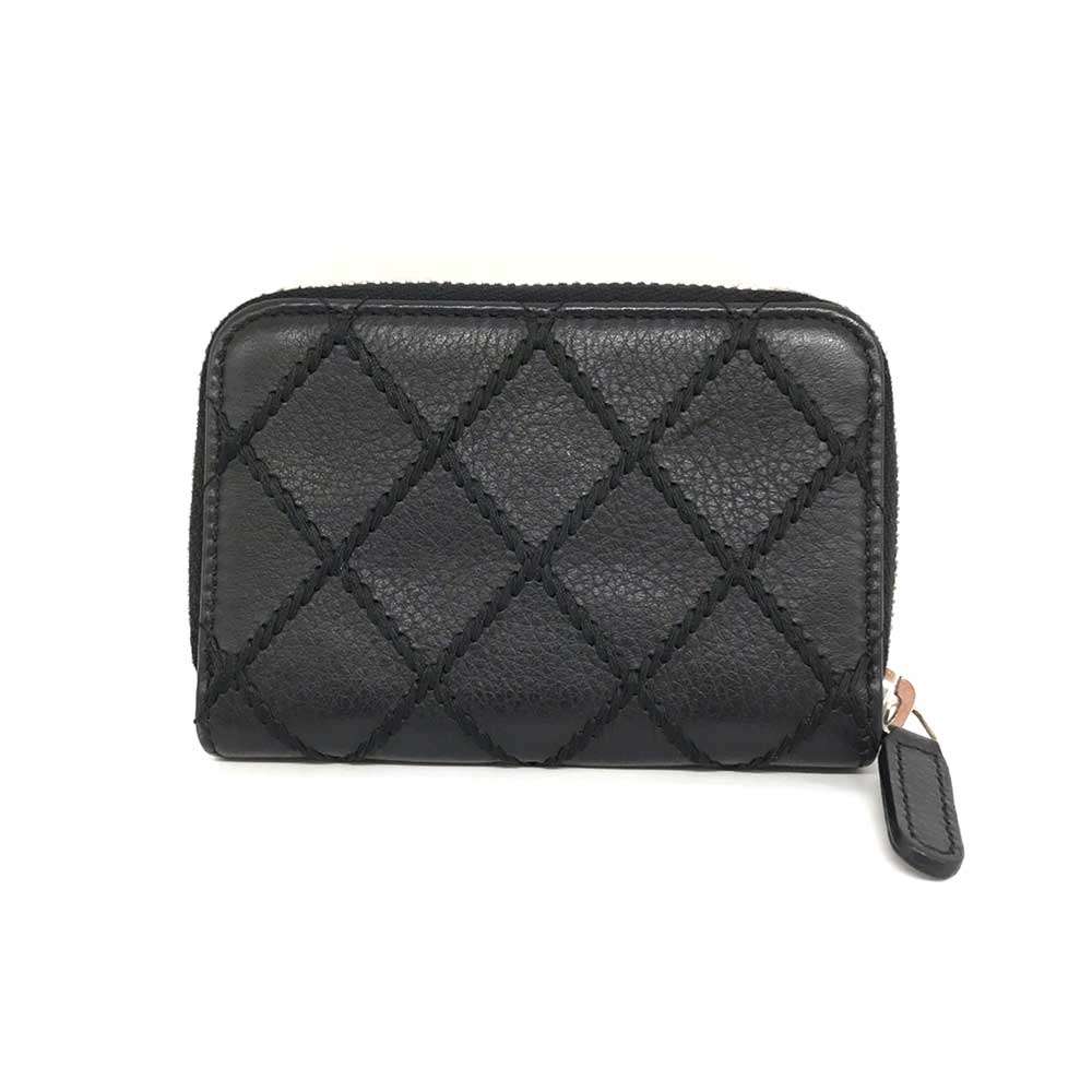 Chanel Leather Coin Purse Wild Stitch Black in Great Condition