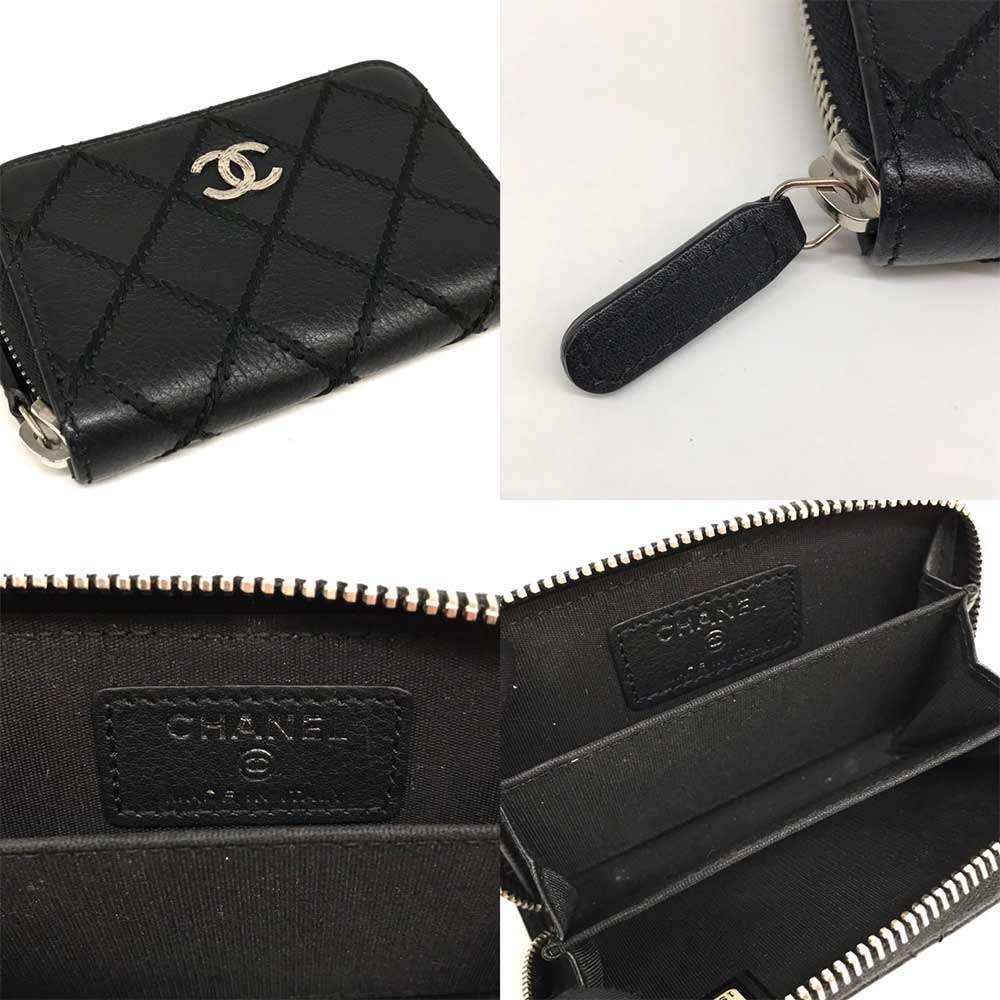 Chanel Leather Coin Purse Wild Stitch Black in Great Condition