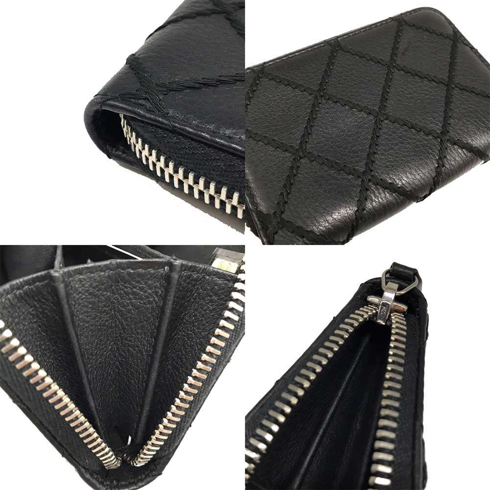 Chanel Leather Coin Purse Wild Stitch Black in Great Condition