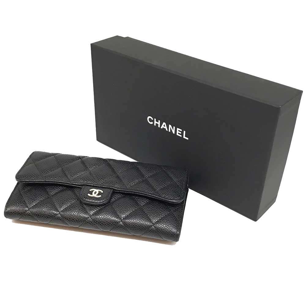 Chanel Caviar Skin Matelasse Long Wallet Black