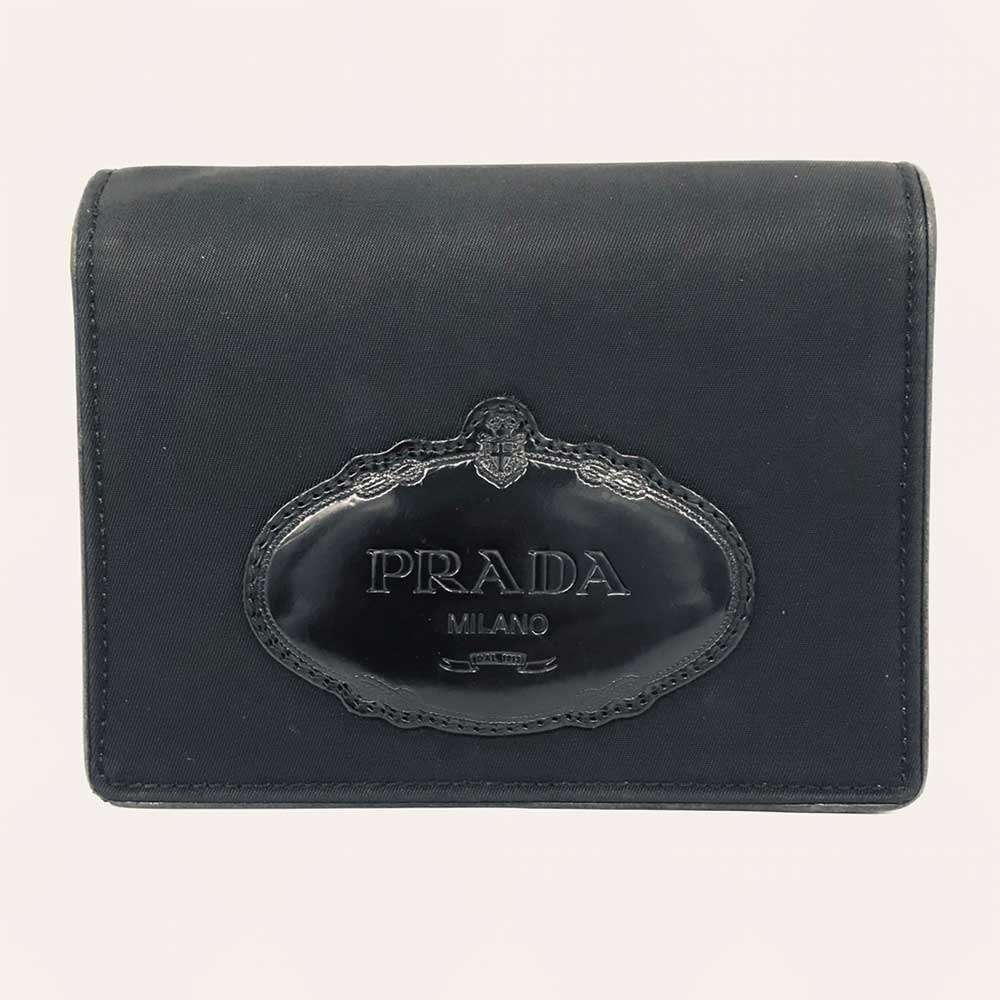 Prada Tessuto Nylon Bifold Wallet Black Mini Wallet 1M0668 in Very Good Condition