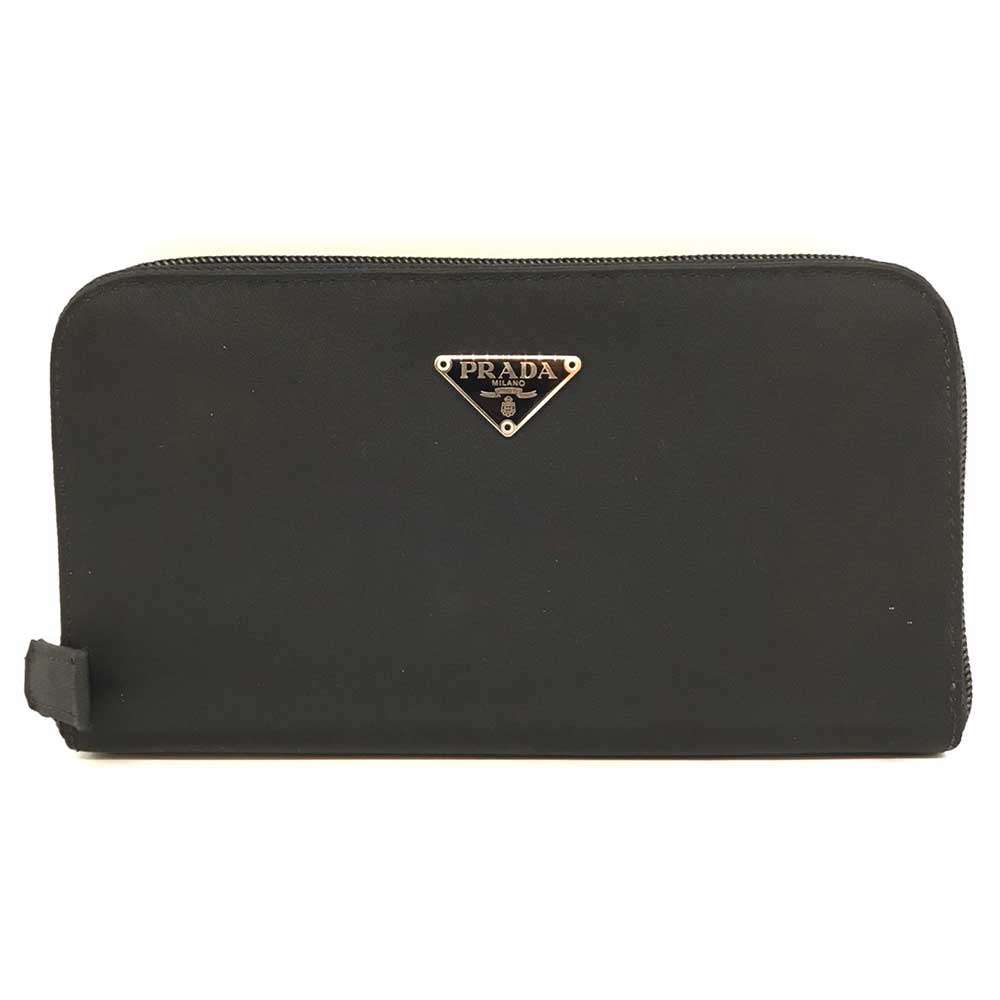 Prada Nylon Long Wallet Black Triangle Logo Zip Around in Very Good Condition