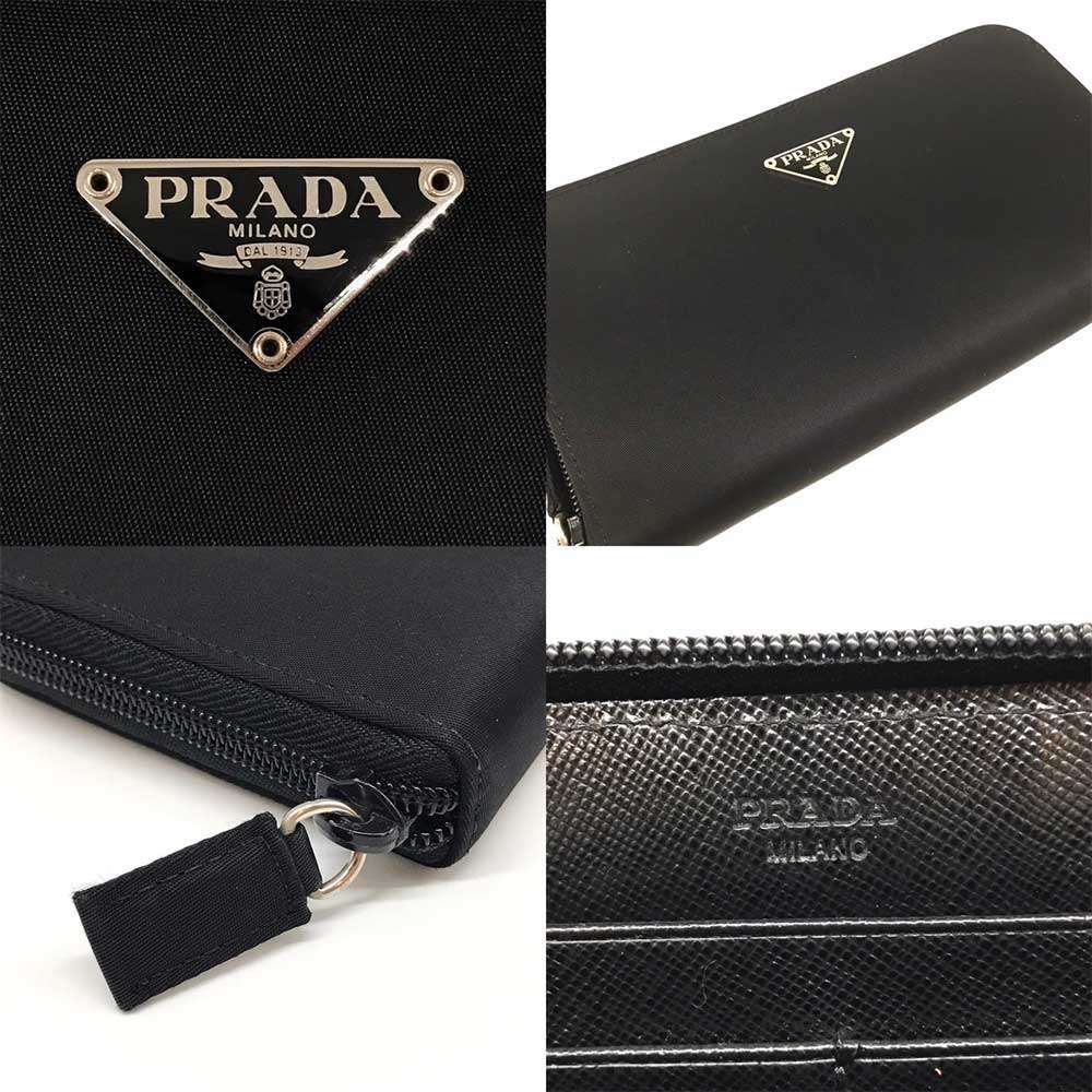 Prada Nylon Long Wallet Black Triangle Logo Zip Around in Very Good Condition