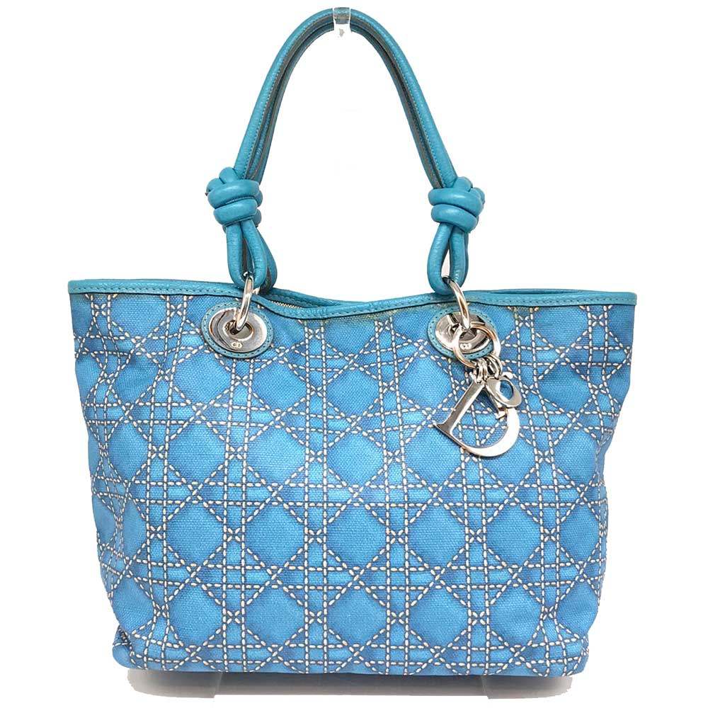 Dior Lady Dior Panarea Tote Bag Blue PVC Leather in Very Good Condition