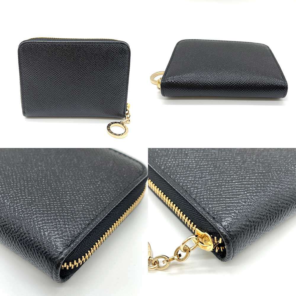 Bvlgari Leather Coin Case Black Gold in Very Good Condition