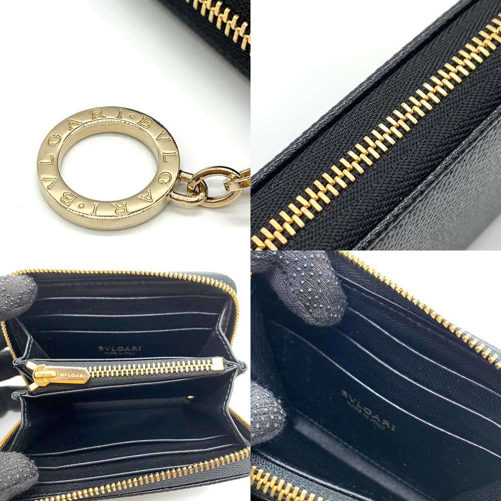 Bvlgari Leather Coin Case Black Gold in Very Good Condition