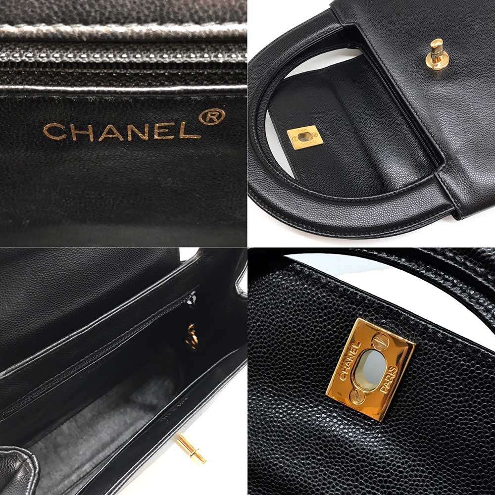 Chanel Caviar Skin Handbag Black Gold