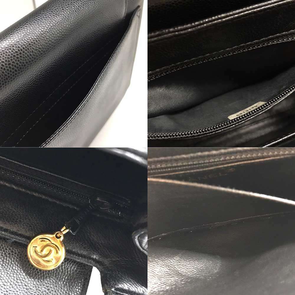 Chanel Caviar Skin Handbag Black Gold