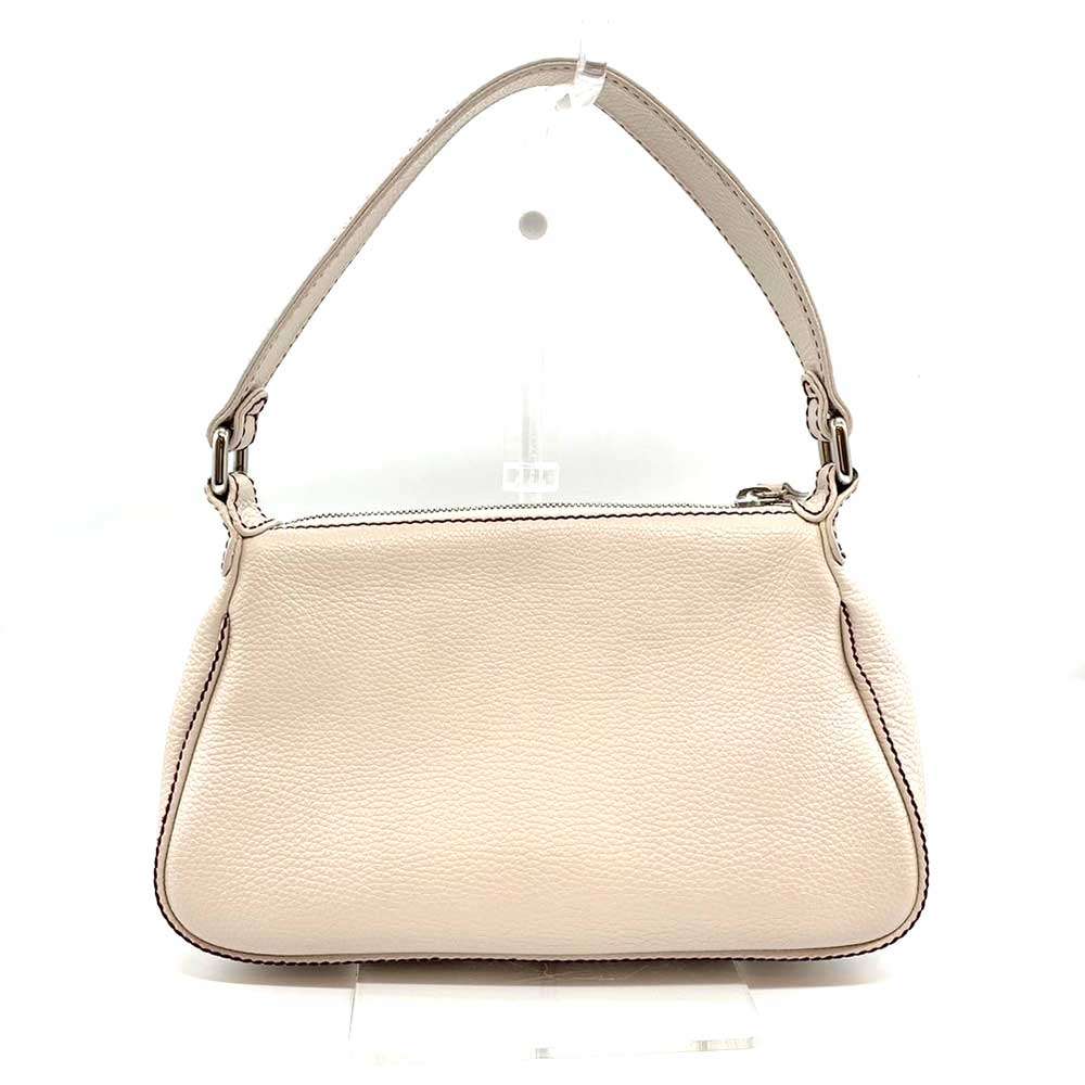 Chanel Leather Shoulder Bag White Silver Logo