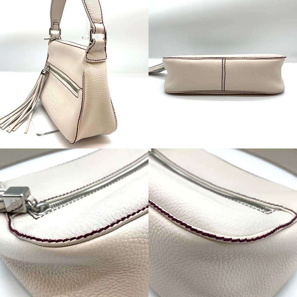 Chanel Leather Shoulder Bag White Silver Hardware