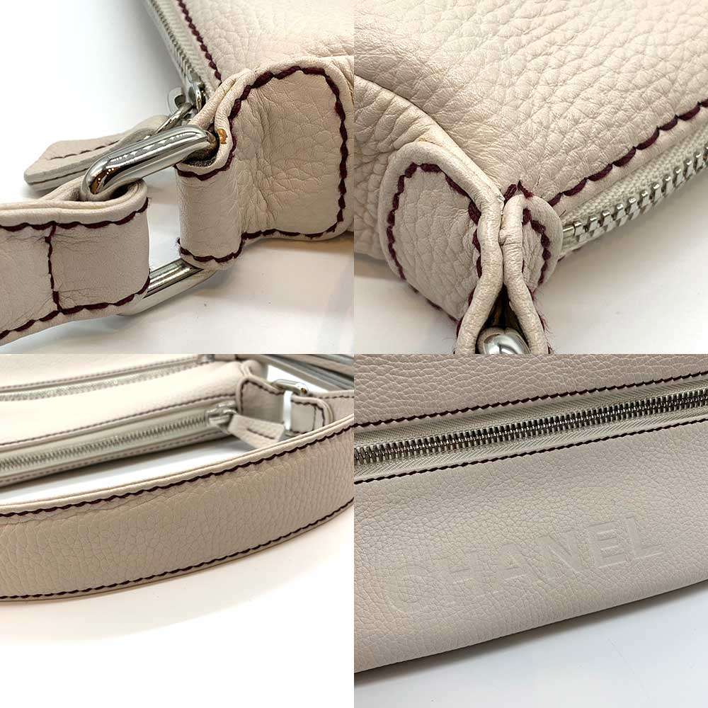 Chanel Leather Shoulder Bag White Silver Hardware