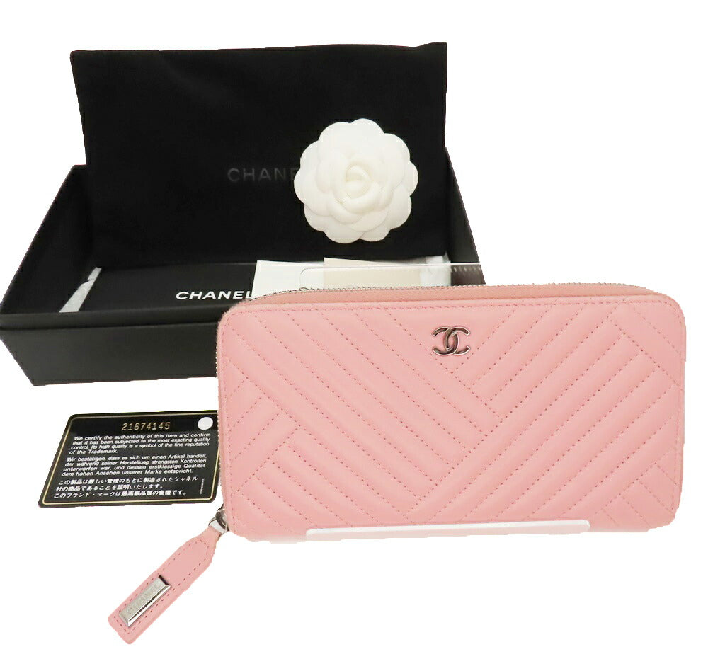 Chanel Chevron V-Stitch Zip Wallet