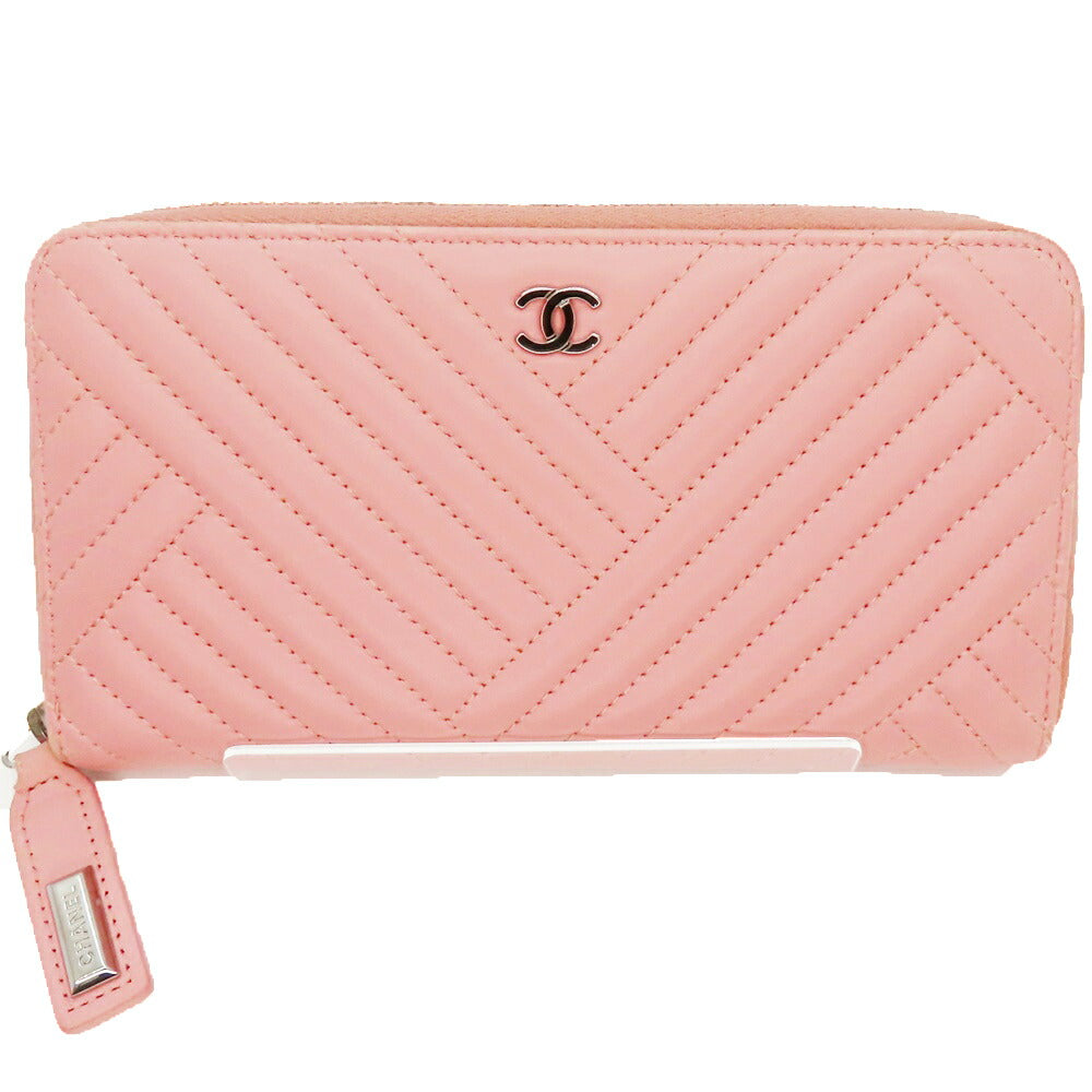 Chanel Chevron V-Stitch Zip Wallet