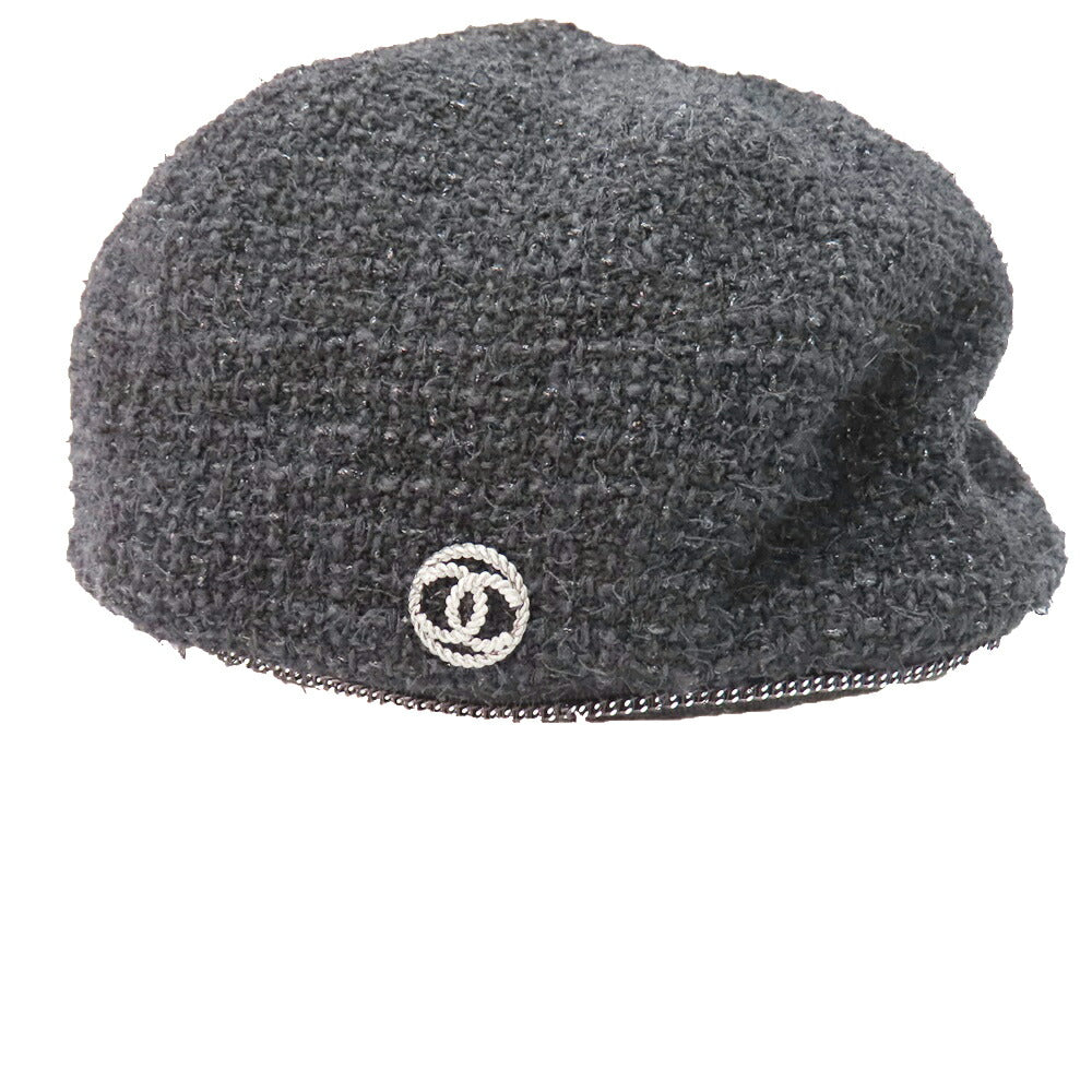 Chanel Tweed Beret Hat Coco Mark Charm