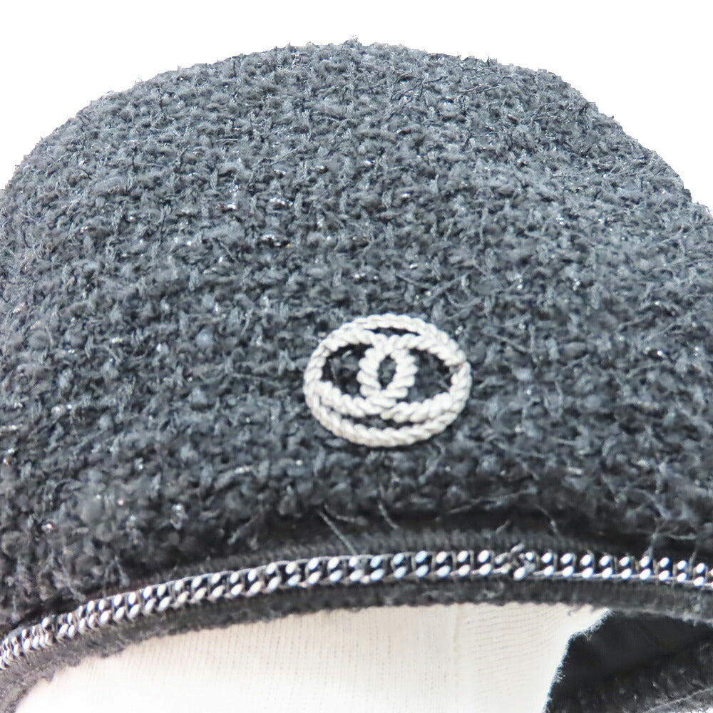 Chanel Tweed Beret Hat Coco Mark Charm