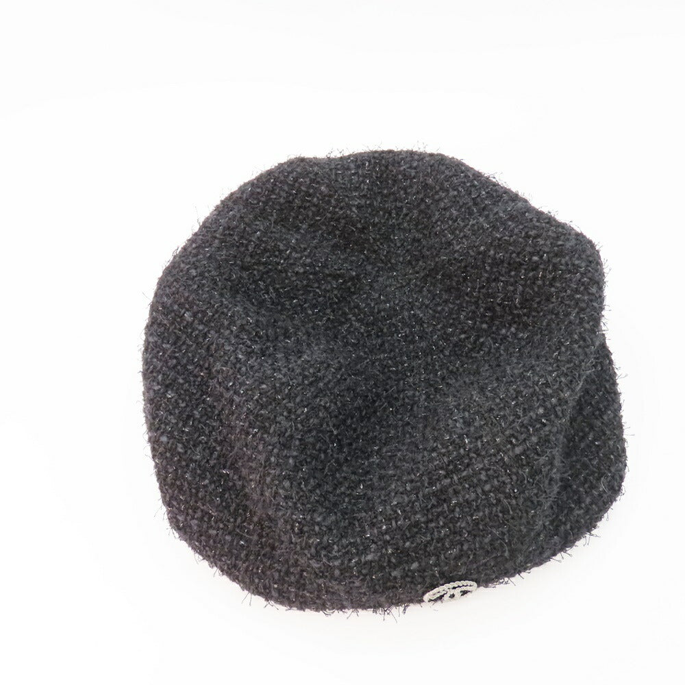 Chanel Tweed Beret Hat Coco Mark Charm