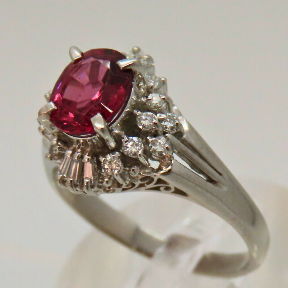 Pt900 Garnet Diamond Ring 14