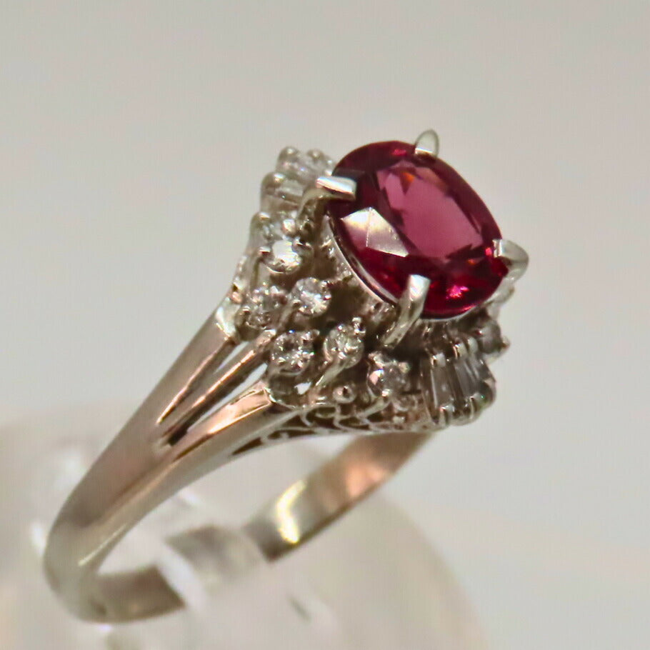 Pt900 Garnet Diamond Ring 14