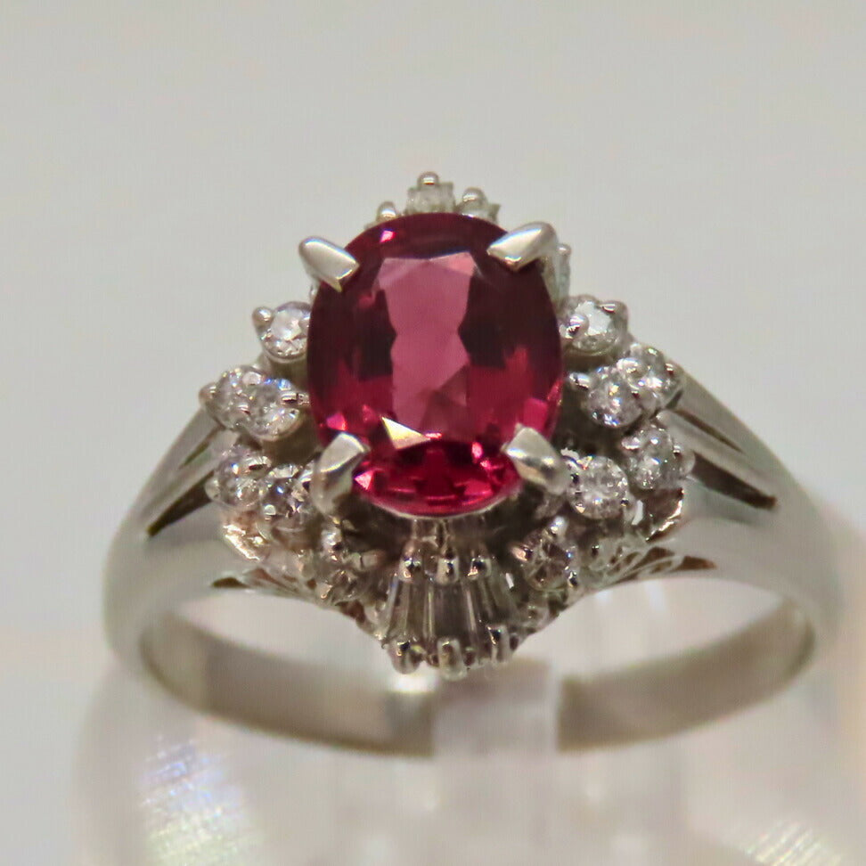 Pt900 Garnet Diamond Ring 14