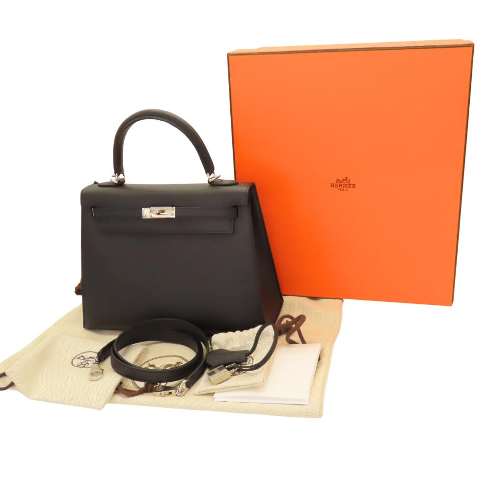 Hermes Kelly 25 Black Silver Hardware