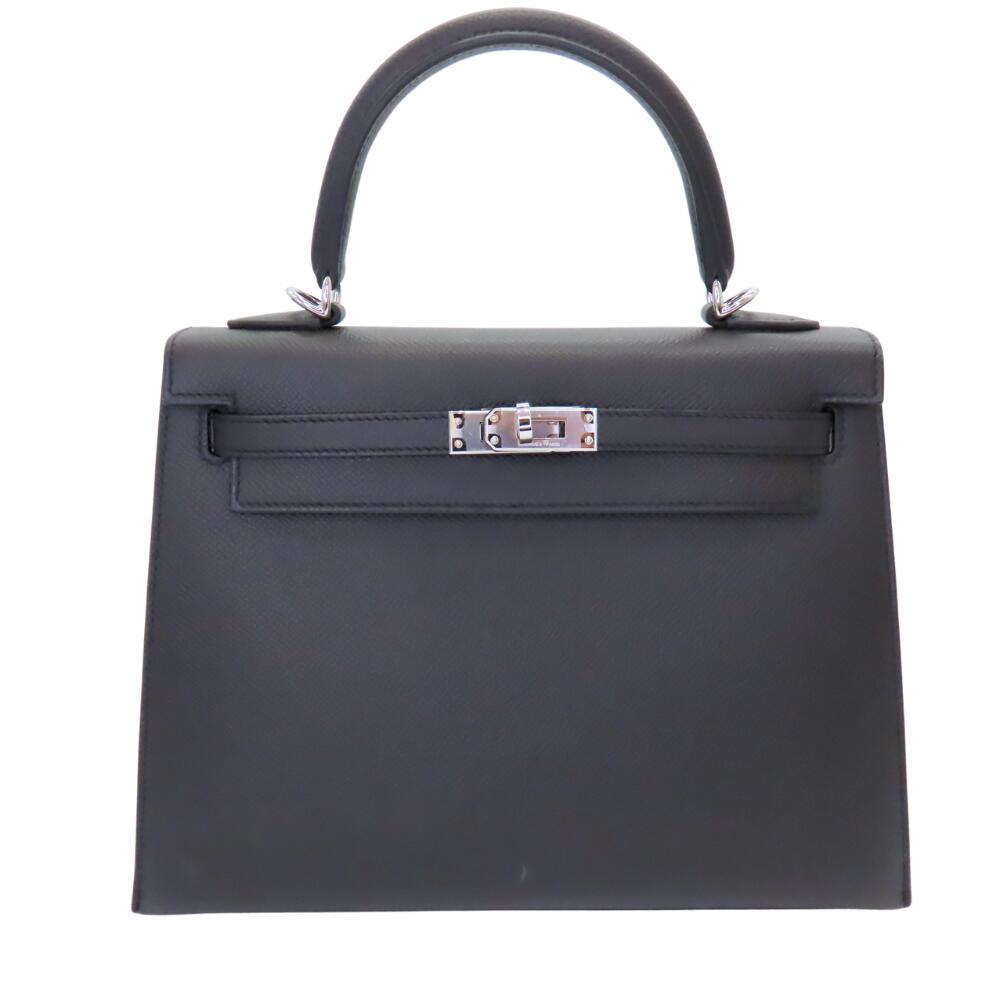 Hermes Kelly 25 Black Silver Hardware