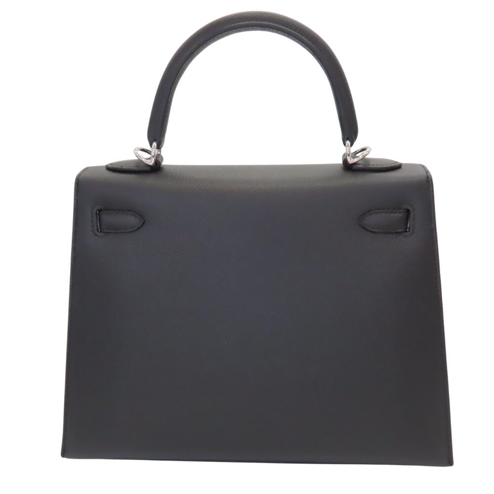 Hermes Kelly 25 Black Silver Hardware