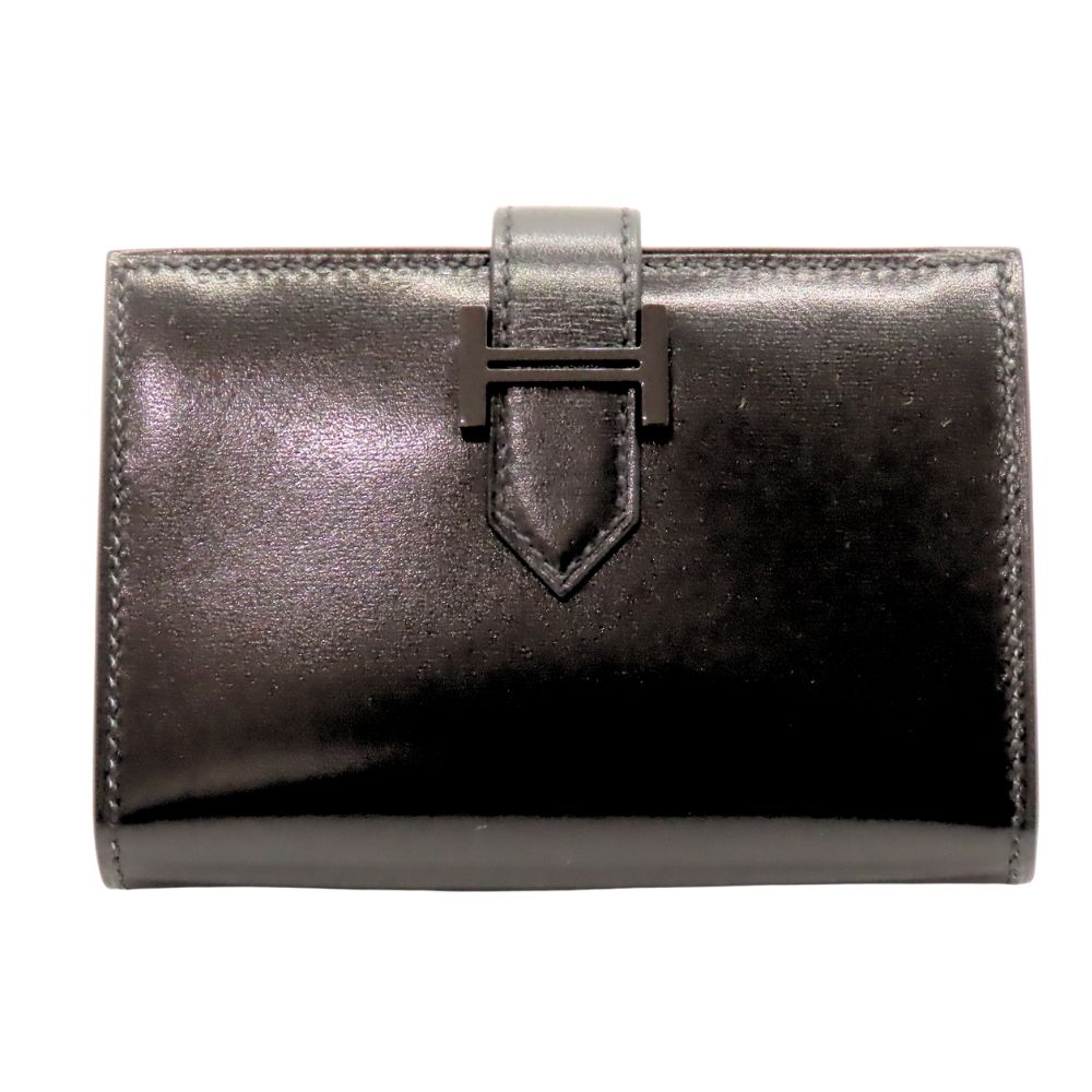 Hermes Box Calf Bearn Card Case Black