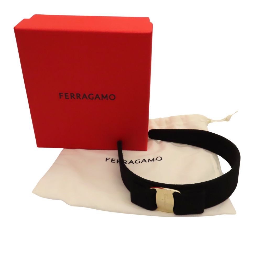 Salvatore Ferragamo Ribbon Headband Black Gold