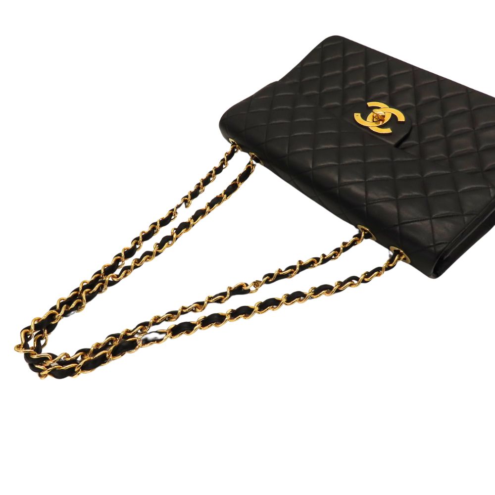 Chanel Lambskin Shoulder Bag Black Gold Hardware