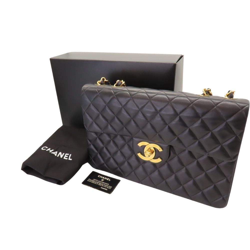 Chanel Lambskin Shoulder Bag Black Gold Hardware