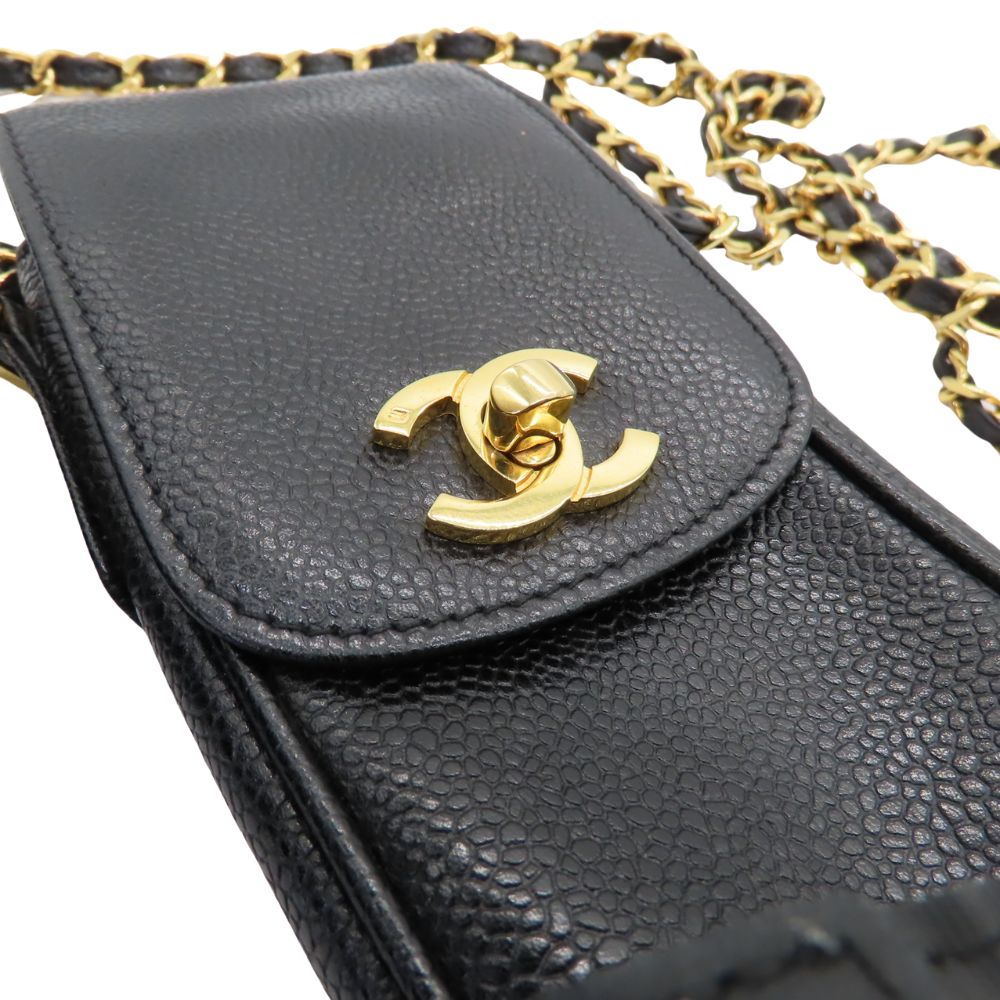 Chanel Caviar Skin Chain Shoulder Mini Pouch/Phone Case