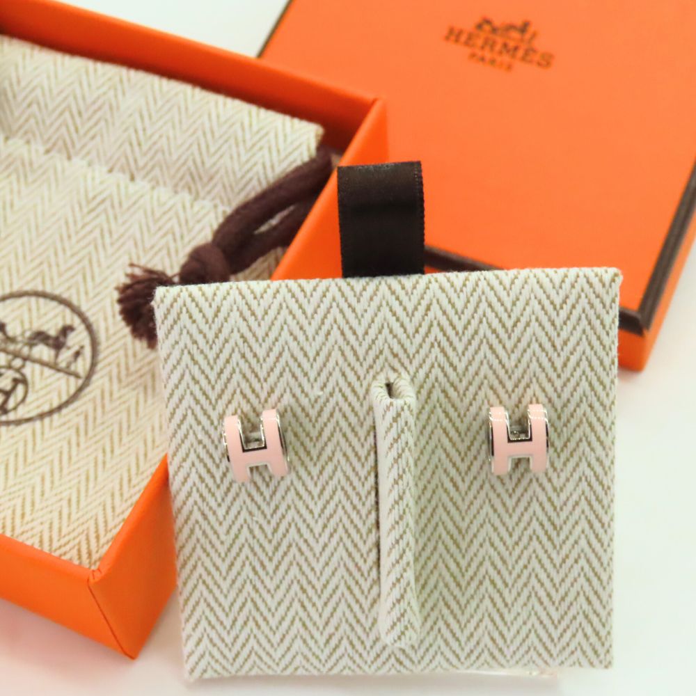 Hermes Pop Ash Earrings Pink Silver