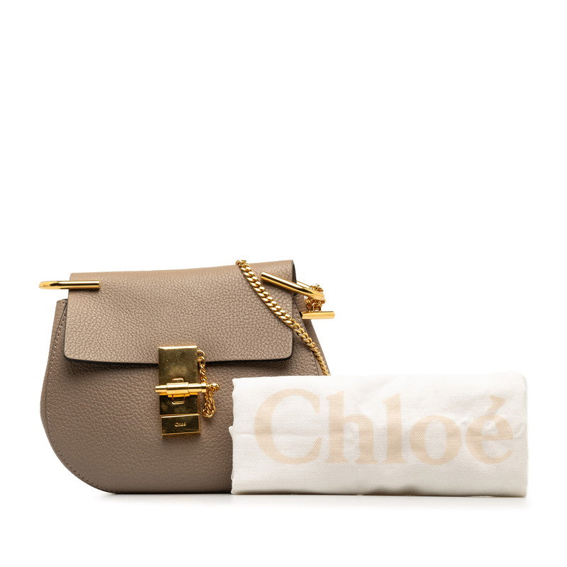 Chloe Drew Leather Chain Shoulder Bag Beige Gold