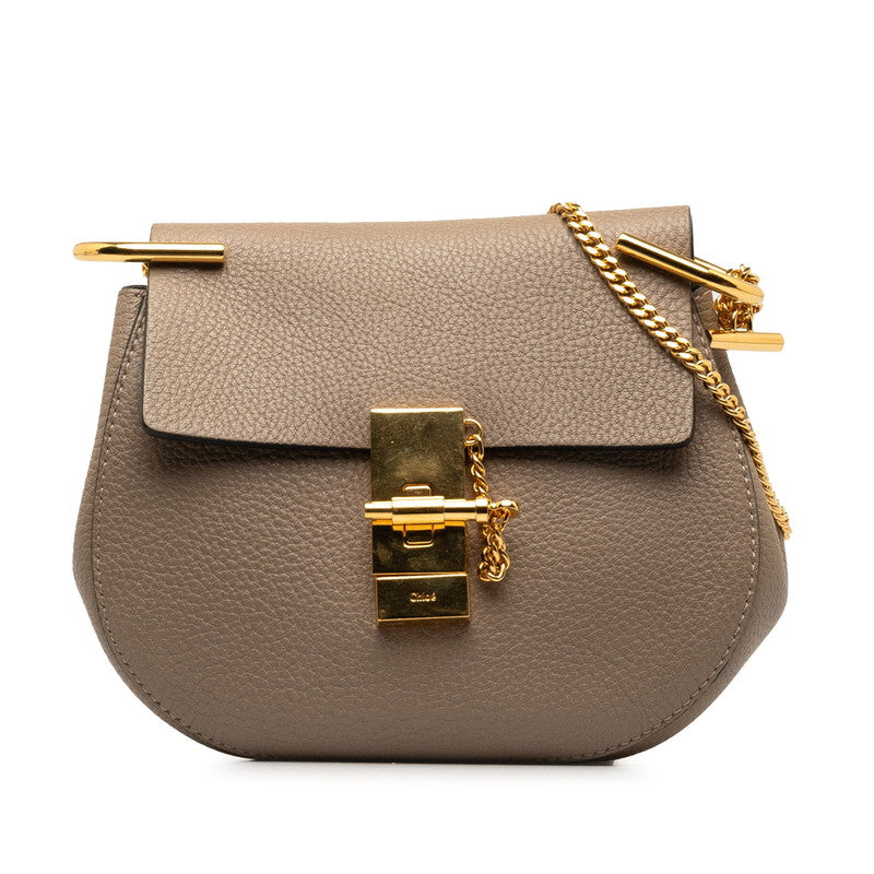 Chloe Drew Leather Chain Shoulder Bag Beige Gold