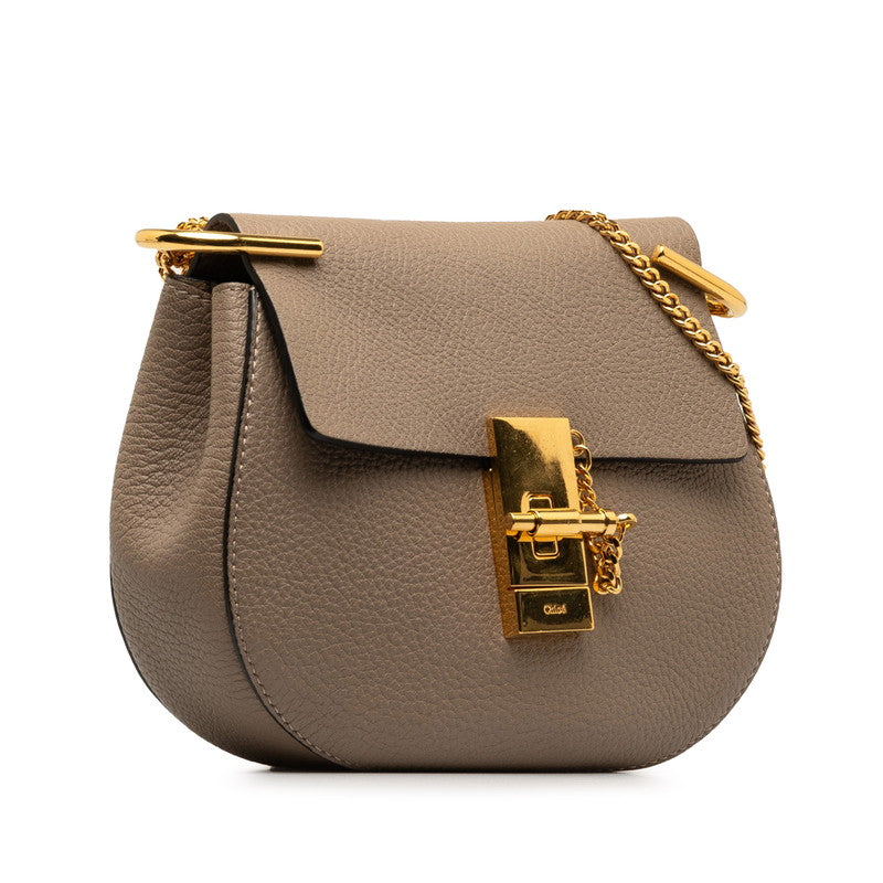 Chloe Drew Leather Chain Shoulder Bag Beige Gold