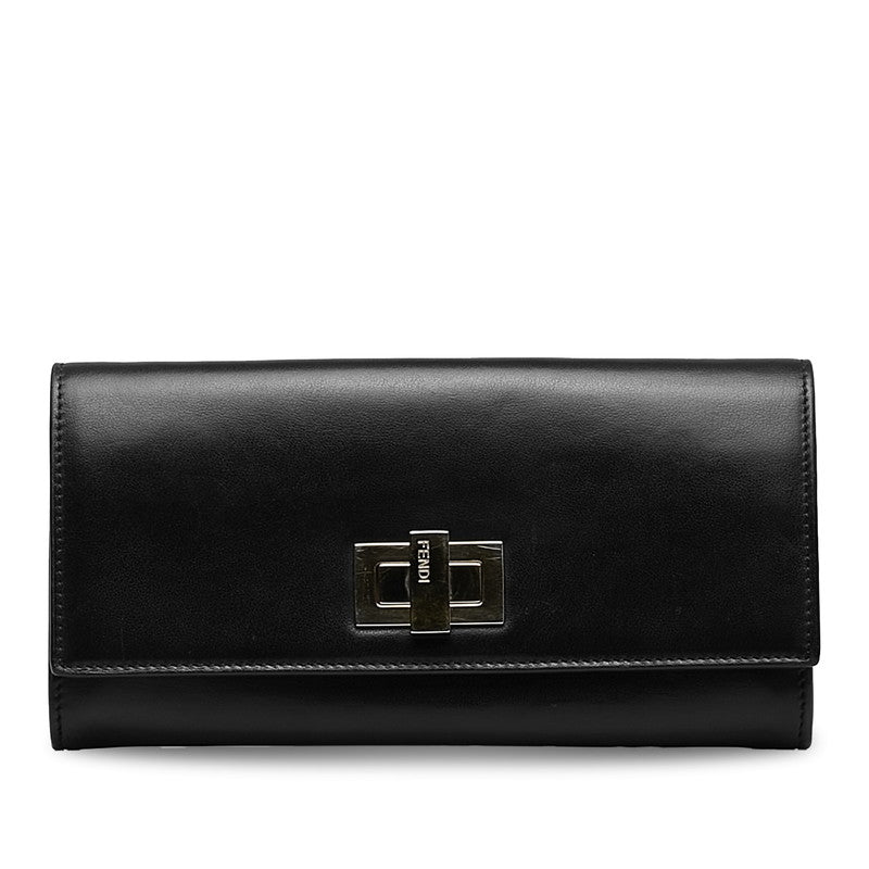 Fendi Peekaboo Leather Long Wallet 8M0377 Black Gold in Very Good Condition