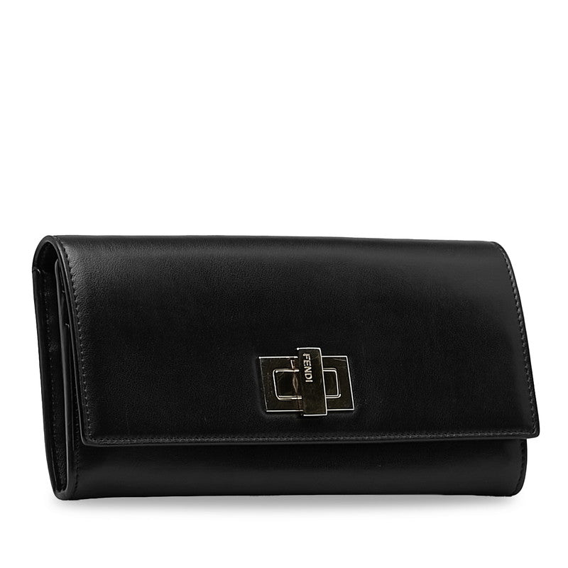 Fendi Peekaboo Leather Long Wallet 8M0377 Black Gold in Very Good Condition