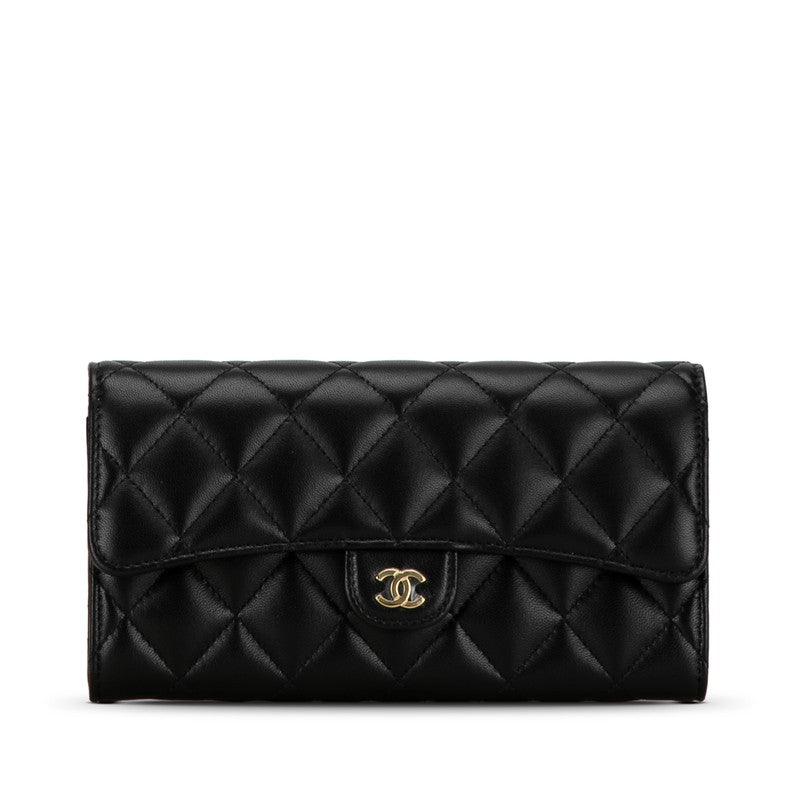 Chanel Classic Long Flap Wallet Black Lambskin AP0241 in Great Condition