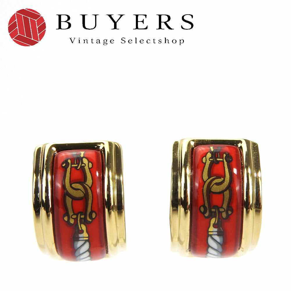 Hermes Enamel Metal Earrings Red Gold