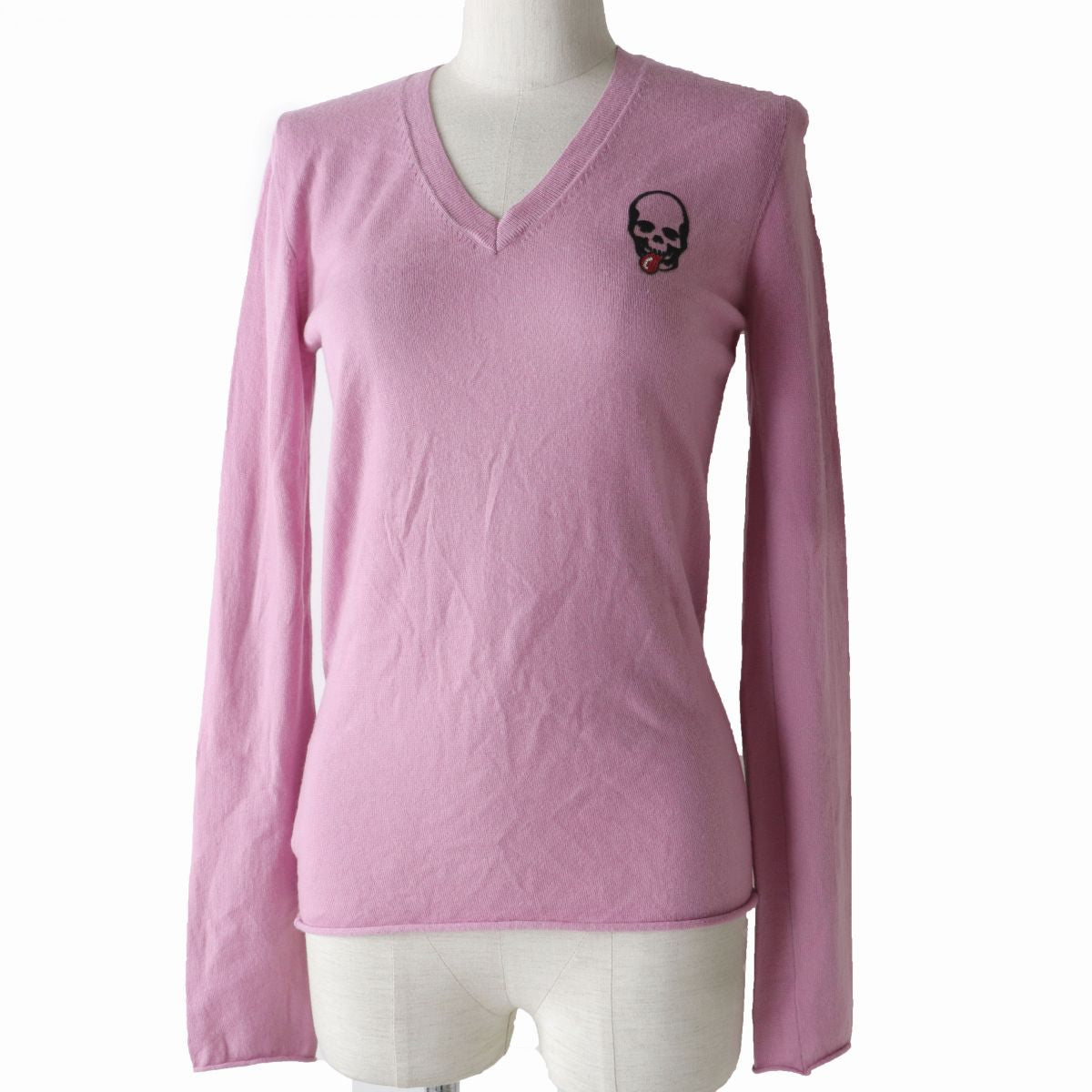 Lucien Pellat-Finet Skull V-neck Cashmere Knit Top Pink S