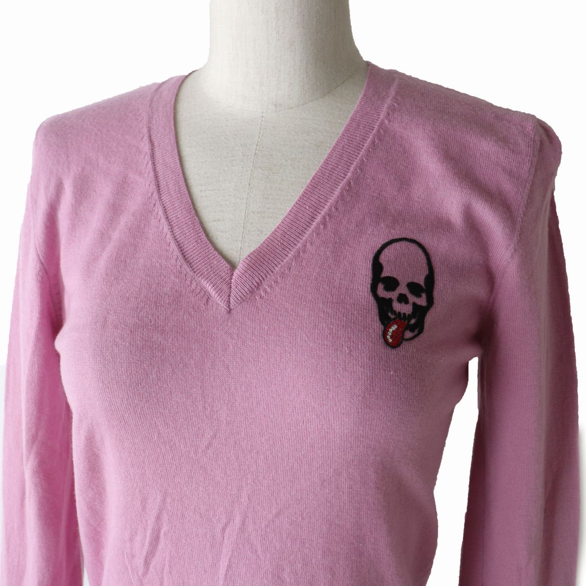 Lucien Pellat-Finet Skull V-neck Cashmere Knit Top Pink S