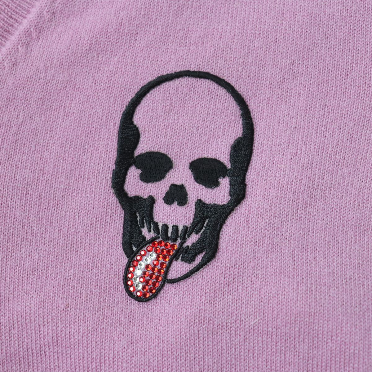 Lucien Pellat-Finet Skull V-neck Cashmere Knit Top Pink S