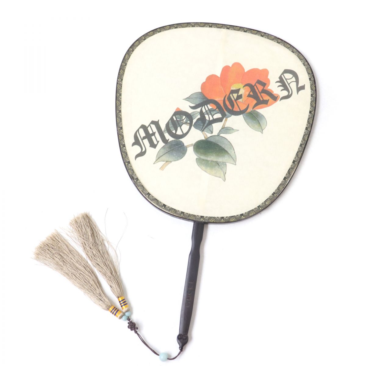 GUCCI Camellia Bamboo Tassel Fan Beige