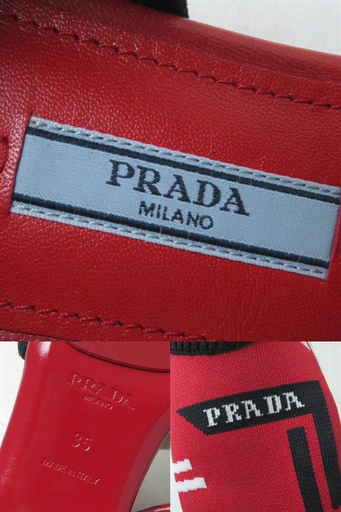 Prada Jacquard Knit Flat Sandals Red Size 35