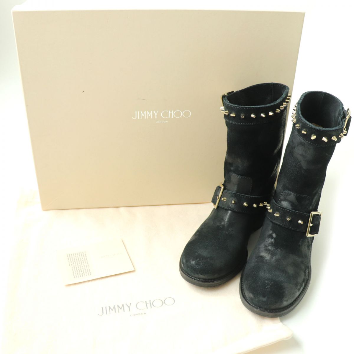 Jimmy Choo Suede Leather Biker Boots, Black, Size 36