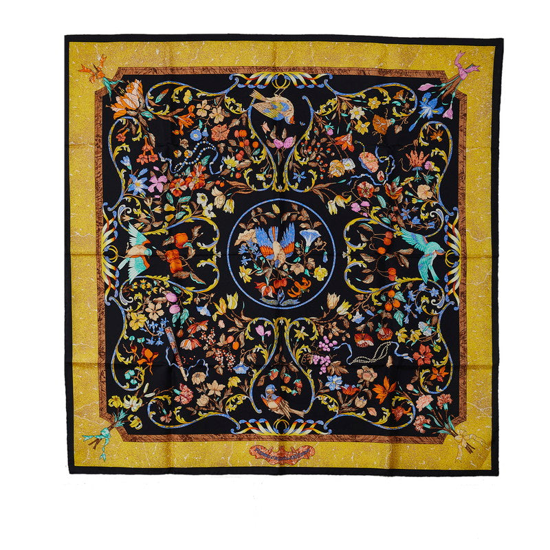 Hermes Silk Scarf Carré 90 Black Multicolor in Very Good Condition